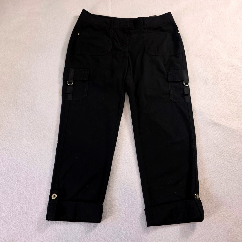 White House Black Market Poplin Cargo Crop Pants Black Signature Sz 0 570161462